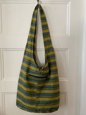 100 % Cotton from Napal Striped Green & Mustard Boho Shoulder Bag